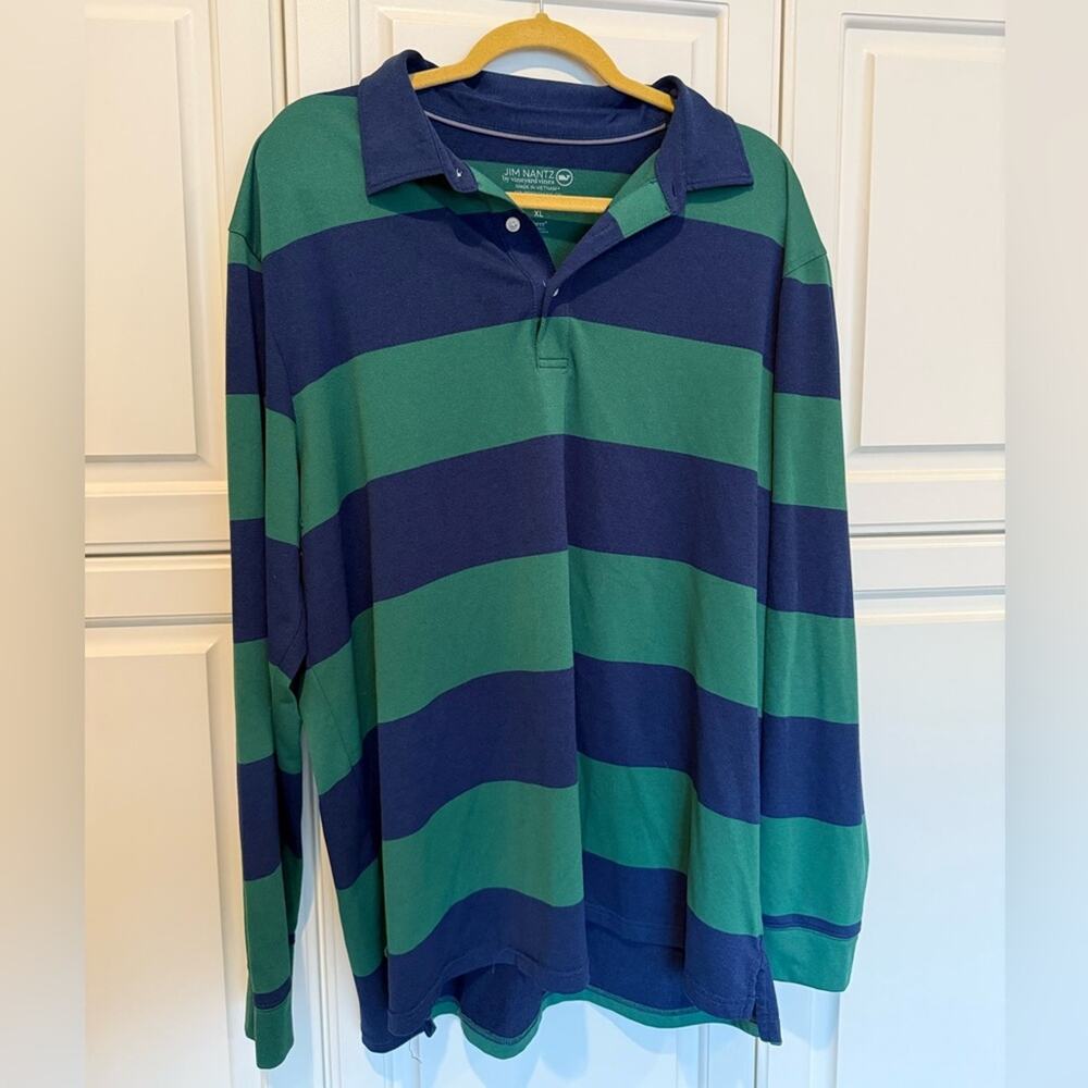 Vineyard Vines Jim Nantz Longsleeve Polo Stripe Blue Green Size XL Athletic